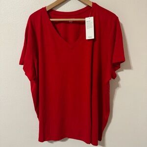 Eileen Fisher Organic Cotton Slubby Jersey V-Neck Tee Short Sleeve Red NWT-3X